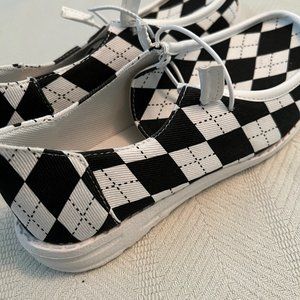 Black and White Checkered Slip Ons